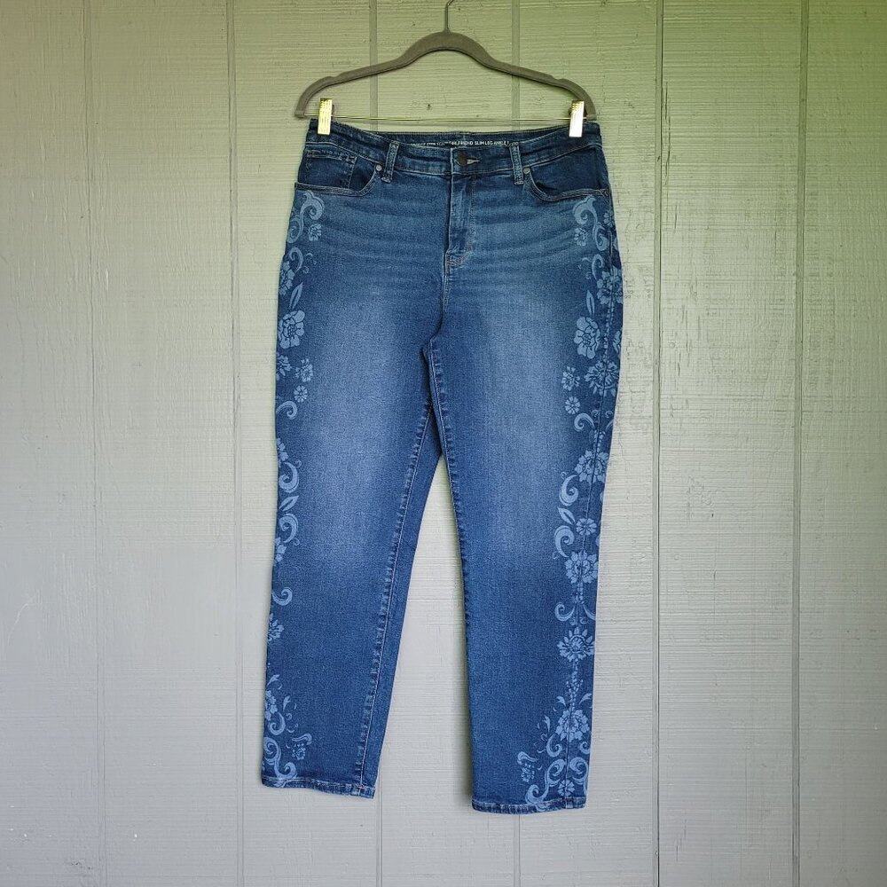 Women's Blue Floral-Print Denim Jeans Chico Size 1